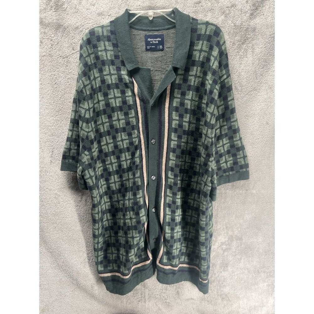 Abercrombie & Fitch Men's XXL Button Sweater Polo Green Patterned Retro 40s